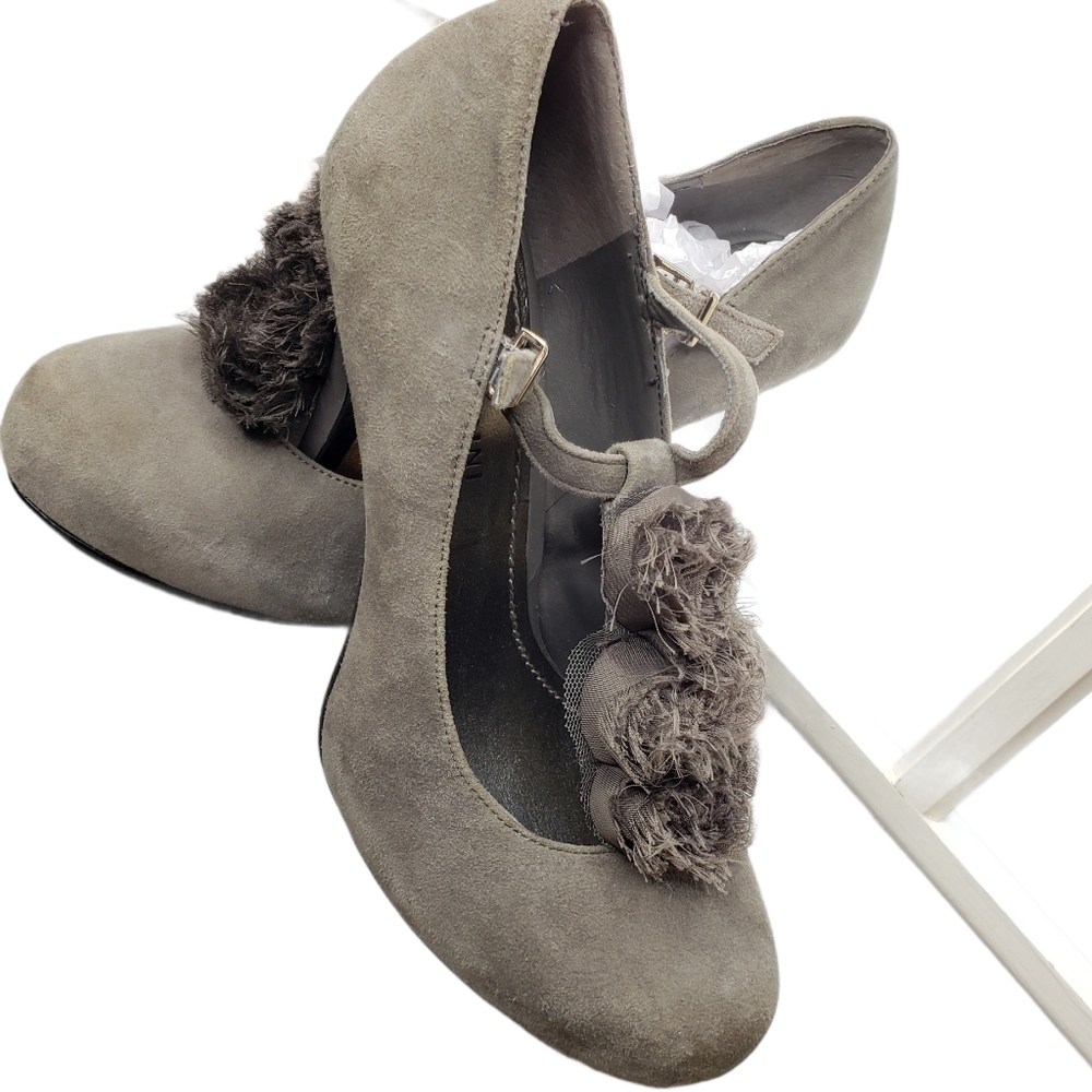 Suede Patent Mary Jane Tulle Rosettes Pumps Heels Affairs Event Cocktails Sz 8m